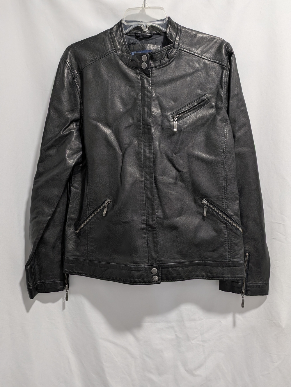 Susan Graver Black Faux Leather Moto Jacket with Zip Pockets